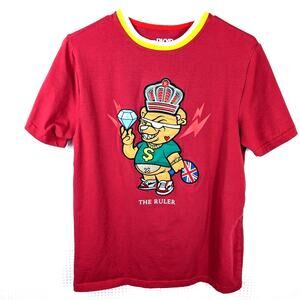 BKYS The Ruler T-Shirt Men’s S Red Graphic Cartoon Crown Diamond Streetwear Tee